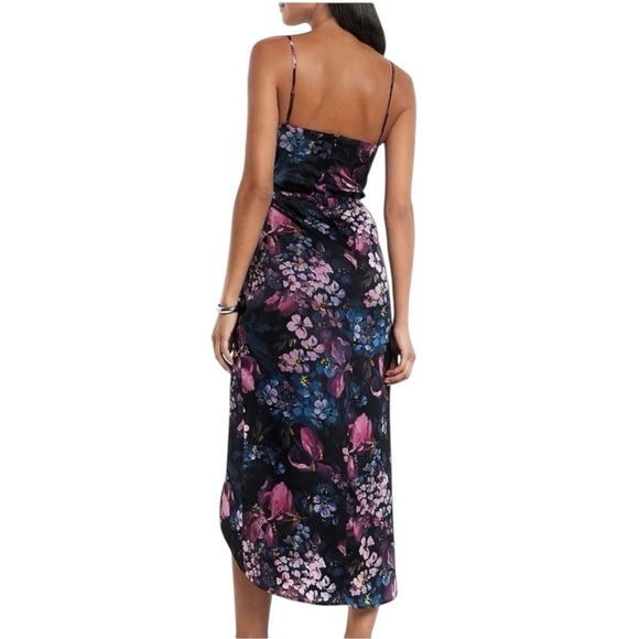 Express Fall Floral High Low Silk Satin Sexy Silhouette Dress Size Medium - Picture 3 of 12